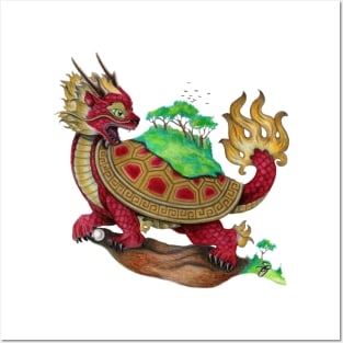 Red Asian Turtle Dragon Posters and Art